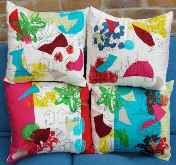 Cushions painted with Acrylics