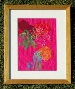 Framed Picture Pink fabric and Acrylics