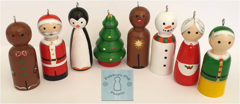 Christmas tree decorations peg dolls by Debbie's Peg People