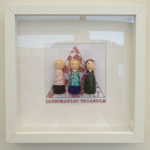 Dipsomaniac Traingle Peg Dolls by Debbie's Peg People, Framed